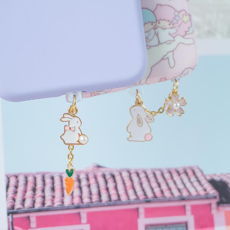 Telefone celular Anti-pó Plug diy Cute Rhinestone Cherry Blossom Bunny Universal Mobile Phone Plug Data Point Charging