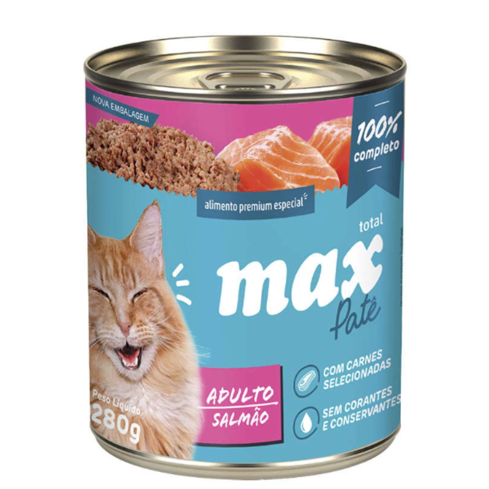 Ração Umida Max Cat Lata para Gatos Adultos Salmão 280g | Shopee Brasil