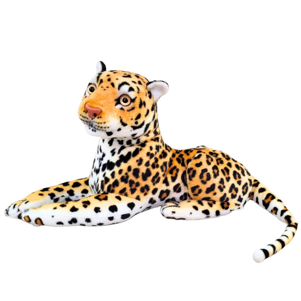 Onça de Pelúcia Safari Realista 55cm Deitada Oncinha Linda