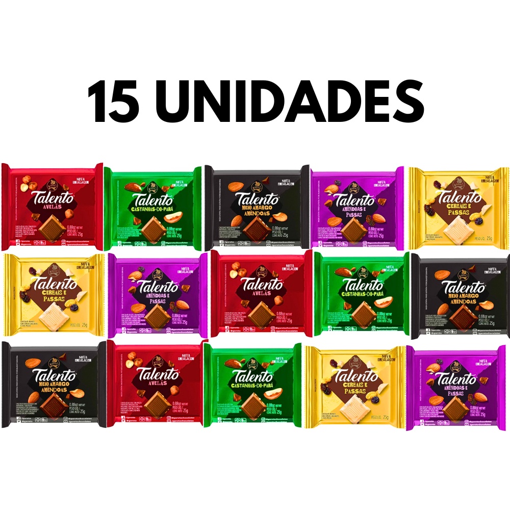 Kit Chocolate Talento Garoto Sortido - 15un De 25g Cada