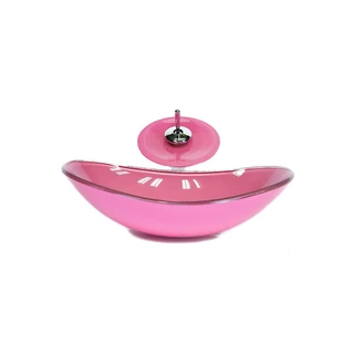 CUBA DE VIDRO OVAL 55CM ROSA VALVULA TORNEIRA CASCATA