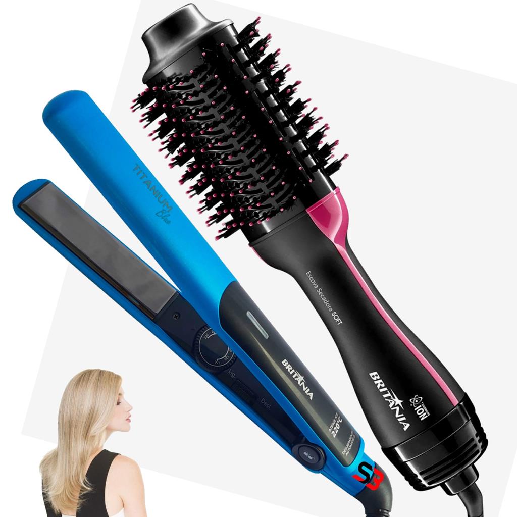 Escova Secadora Alisadora Britania 1200W E Chapinha Nano Pro Titanium ...
