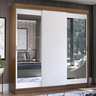Guarda-Roupa Casal Madesa Istambul 3 Portas de Correr com Espelhos 3 Gavetas - Rustic/Branco