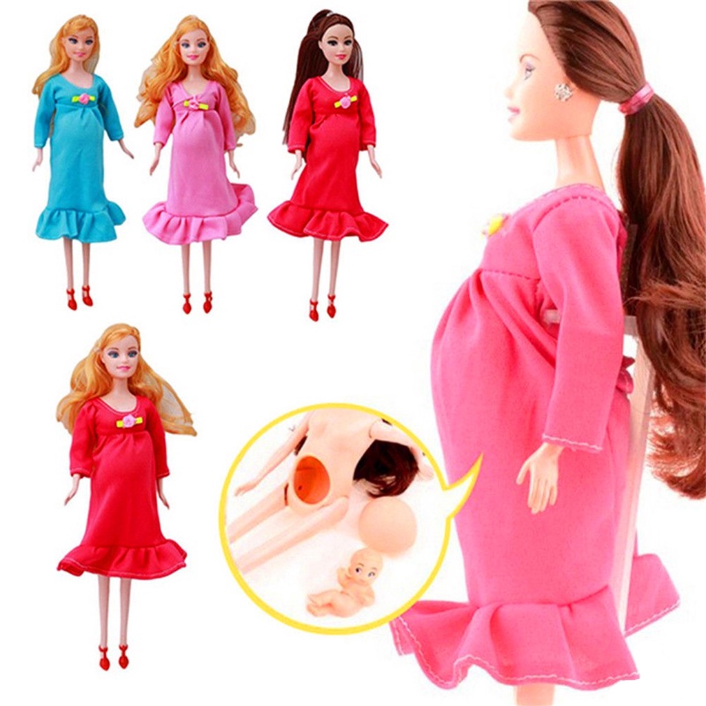 Boneca Gravida Estilo Barbie Andador Carrinho Bonequinha morena