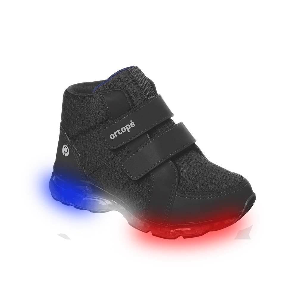 Tênis de Led Cano Alto Infantil Masculino Ortopé Power Light Preto