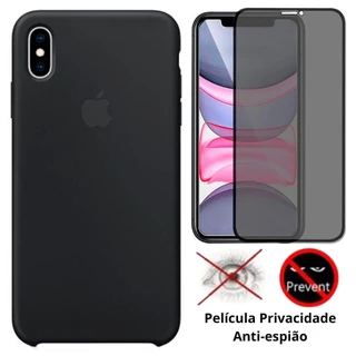 Kit 2em1 Capa Capinha + Pelicula Privacidade Para iPhone X / XS - Case Silicone Aveludada + Pelicula Privacidade 3D 5D