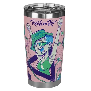 Copo Térmico Gluck 519ml com Tampa Temático Rock in Rio Rosa