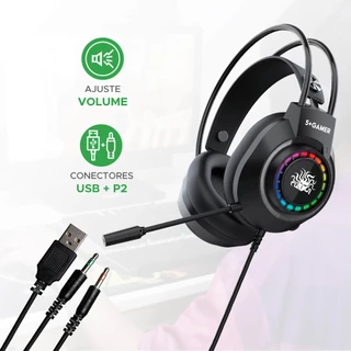 Headset Fone Gamer Led Rgb Mic Usb + P2 Ajustável Cabo 2 Mt