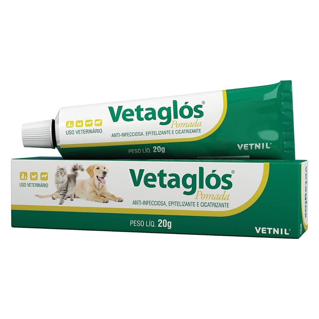 Vetaglos 20g Pomada Cicatrizante infecções Vetnil Cães Gatos