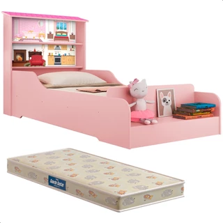 Cama Infantil Casa Menina Princesa com Prateleiras e Colchão