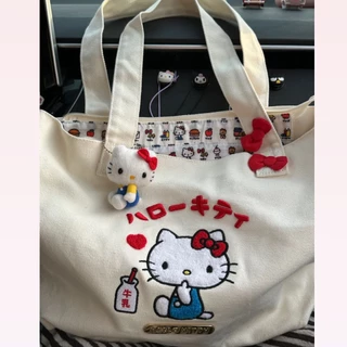 Kitty Lona Bordada Fofa Saco Portátil para Ombro Saco Portátil para Ombro de Grande Capacidade Saco Portátil para Compras