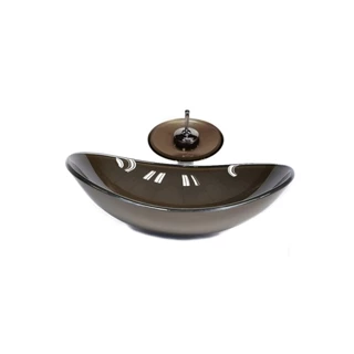 CUBA DE VIDRO OVAL 55CM MARROM VALVULA TORNEIRA CASCATA