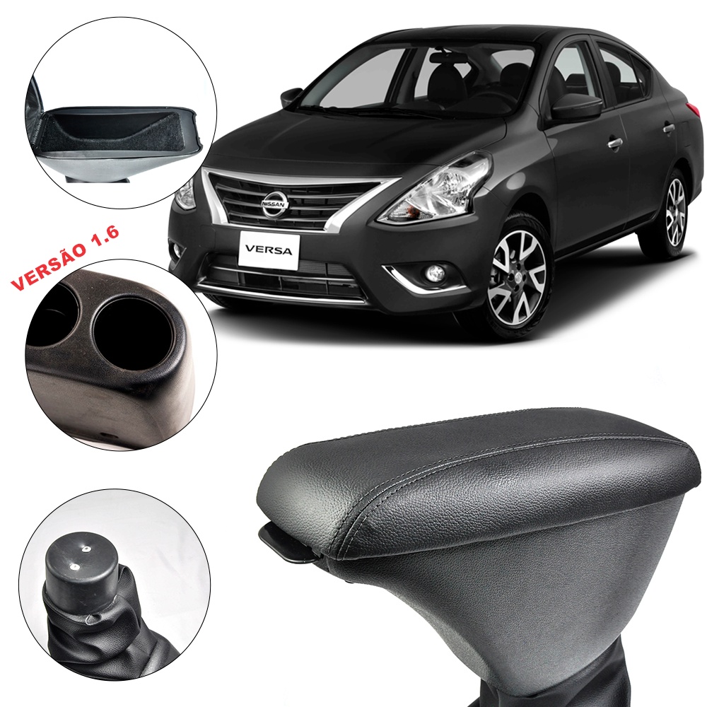 Apoio De Braço Encosto Versa 1.6 2010/2020 Couro Preto