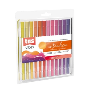 Estojo Caneta Hidrocor Brush Ponta Dupla Lettering 12 cores - ENTARDECER