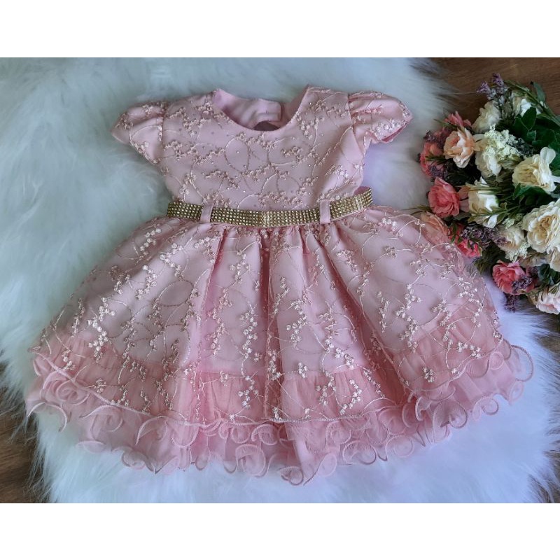 promoção vestido bebê festa vestido infantil luxo rosa laço gigante  princesa 1 e 2 anos