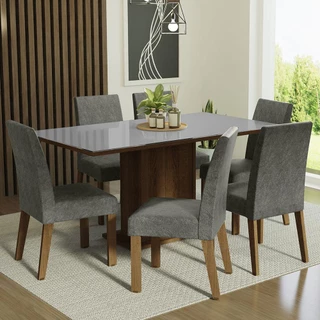 Conjunto Sala de Jantar Mesa Tampo de Vidro 6 Cadeiras Rustic/Cinza/Silver Alexis Madesa em Oferta na Shopee
