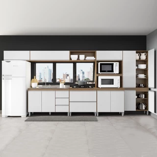 Cozinha Completa Modulada 440 Cm 7 Peças MDP Branco Sabrina MENU