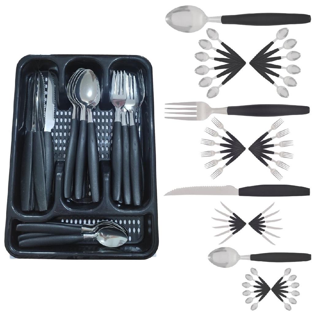 Kit 48 Talheres Berlim Aço Inox Preto C/ 2 Porta Talheres | Shopee Brasil