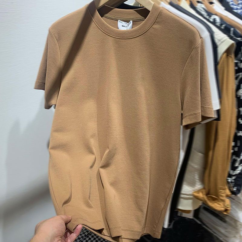 Camiseta Japonesa Casual Solta 100% Algodão Manga Curta Unisexo Pescoço Redondo Estudante Simples Cor Sólida Bottoming Top
