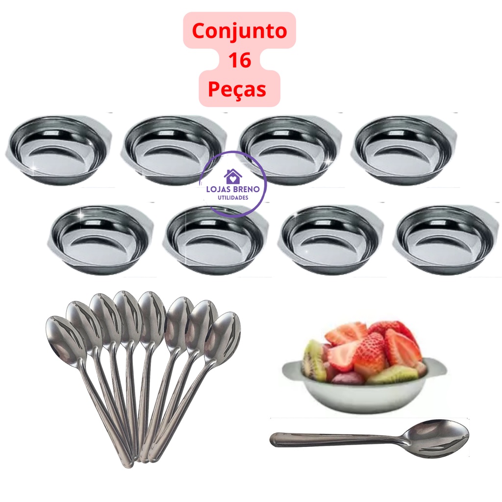 Conjunto Jogo de Sobremesa Inox 18 peças Taças 125ml Pires Colher Zanella  Perfectha