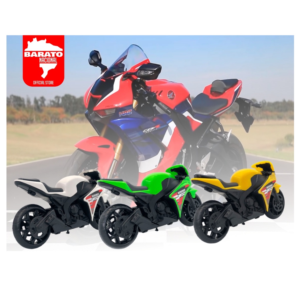 Brinquedo Moto de Corrida 1000 Branca Infantil Esportiva c/ Apoio Bs Toys  Motinha p/ Crianças Meninos Decoração Coleção