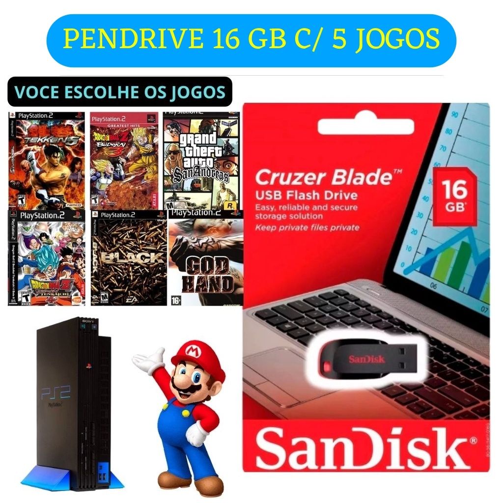 Pen drive16 GB Com Ate 8 Games ps2 opl Jogos a Sua Escolha Para Opl Video  game ps2 | Shopee Brasil