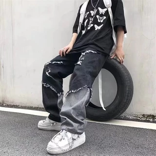 Calça Jeans Masculina Com Buraco Casual Vintage Perna Reta Coreana Fashion Streetwear Harajuku