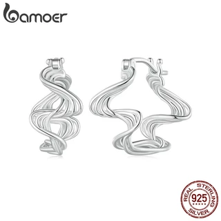 BAMOER 925 Prata Esterlina Simples Orelha Ondulada Brincos De Moda Fivela Para Mulheres em Oferta na Shopee