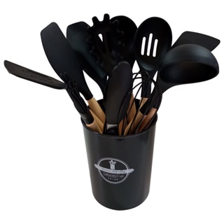 Jogo De Colheres De Silicone Com 11 Peças Cabo Madeira Talheres Utensílios Sku 2829 Gorillaz
