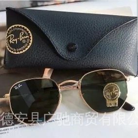 Ray-Ban óculos de sol com lente de cristal hexagonal (vidro) preto/dourado masculino feminino boarding 24 Hs NGTC