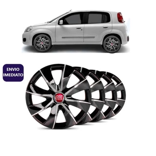 Kit 4 Calota Esportiva Prime Aro 14 Black/Silver Fiat Uno