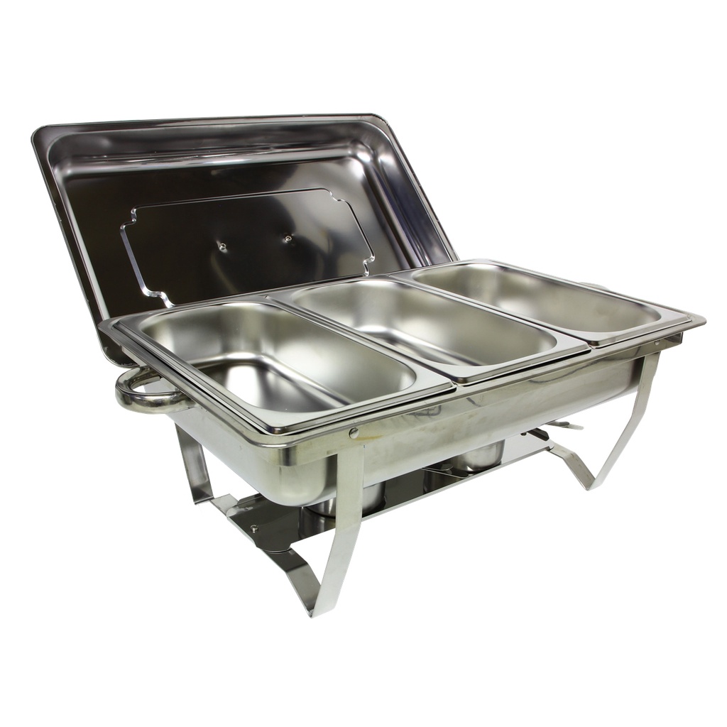 Rechaud Inox 9 Litros 1/3 Panelas Banho Maria 3 Cubas Buffet