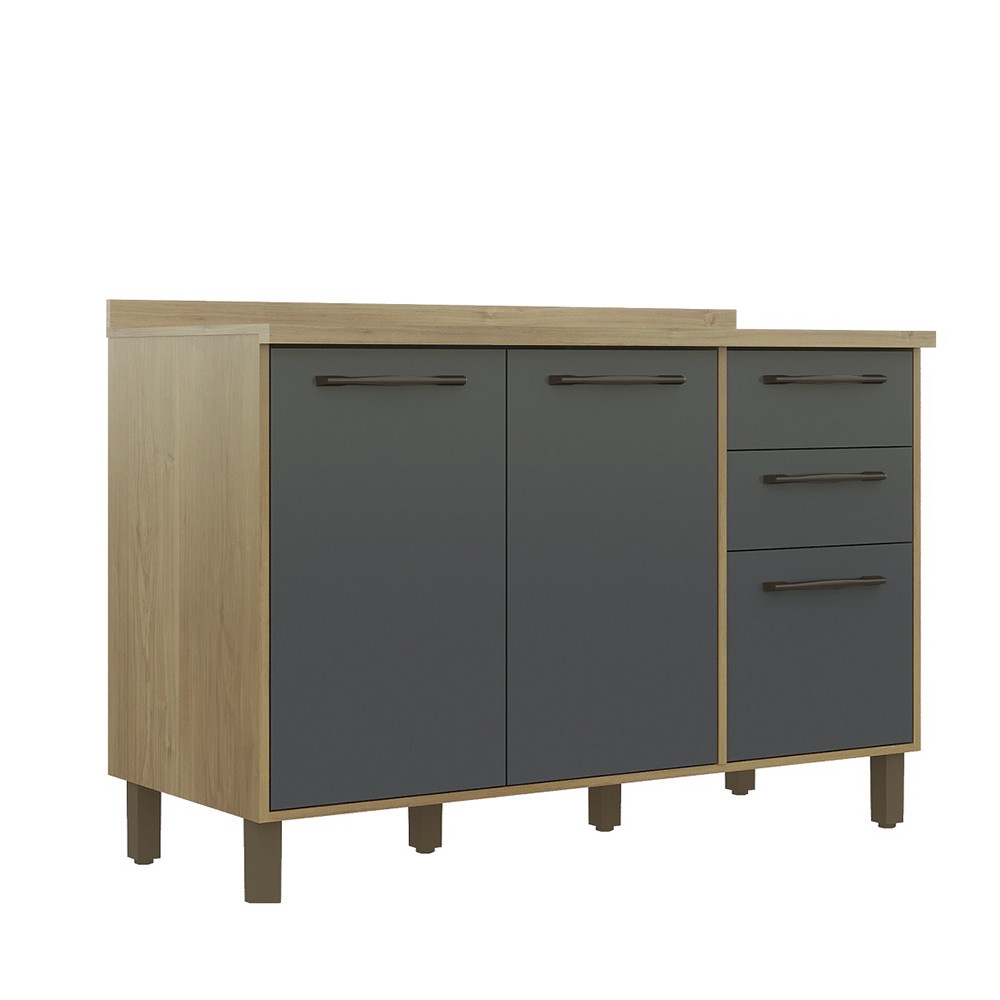 Balcão Cozinha Áustria 120CM 3 Portas 2 Gavetas Valdemoveis
