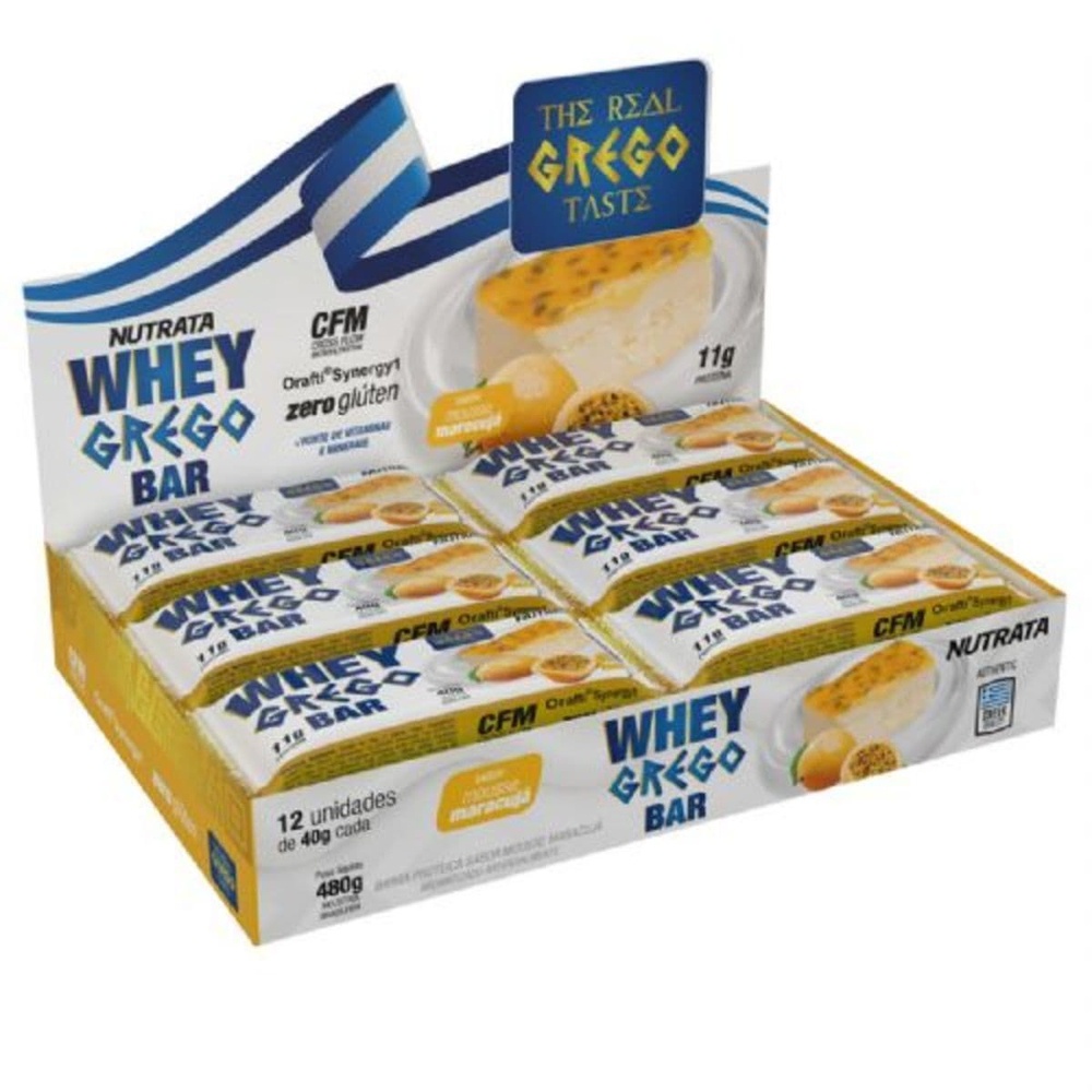 Barra Whey Grego Bar – 12 Unidades de 40g Mouse de Maracujá – Nutrata