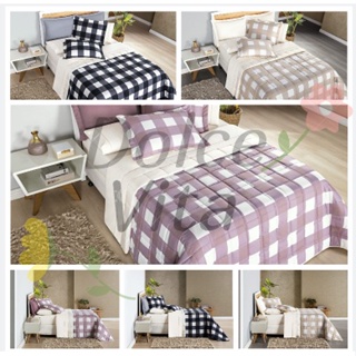 Colcha Cobre Leito King 3pcs Dolce Vita Micropercal 200Fios Xadrez