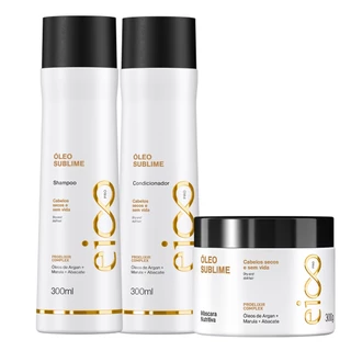 Kit Eico Pro Óleo Sublime Argan Abacate Shampoo Sem Sal e Condicionador Leave-in Máscara Tratamento Nutrição 300g