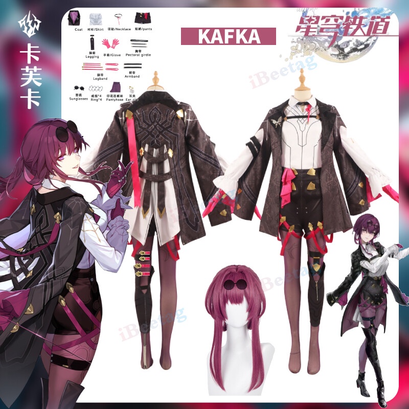 2023 Honkai : Star Rail Kafka Cosplay Costume + Wig Anime Women Halloween Party Play Game O Papel Do E Jogo