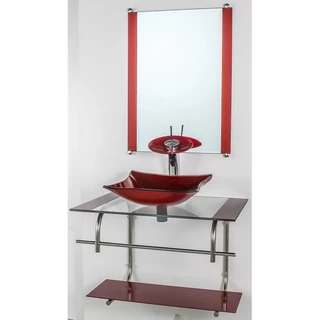 GABINETE DE VIDRO PARA BANHEIRO INOX 60CM CUBA RETANGULAR VERMELHO CEREJA