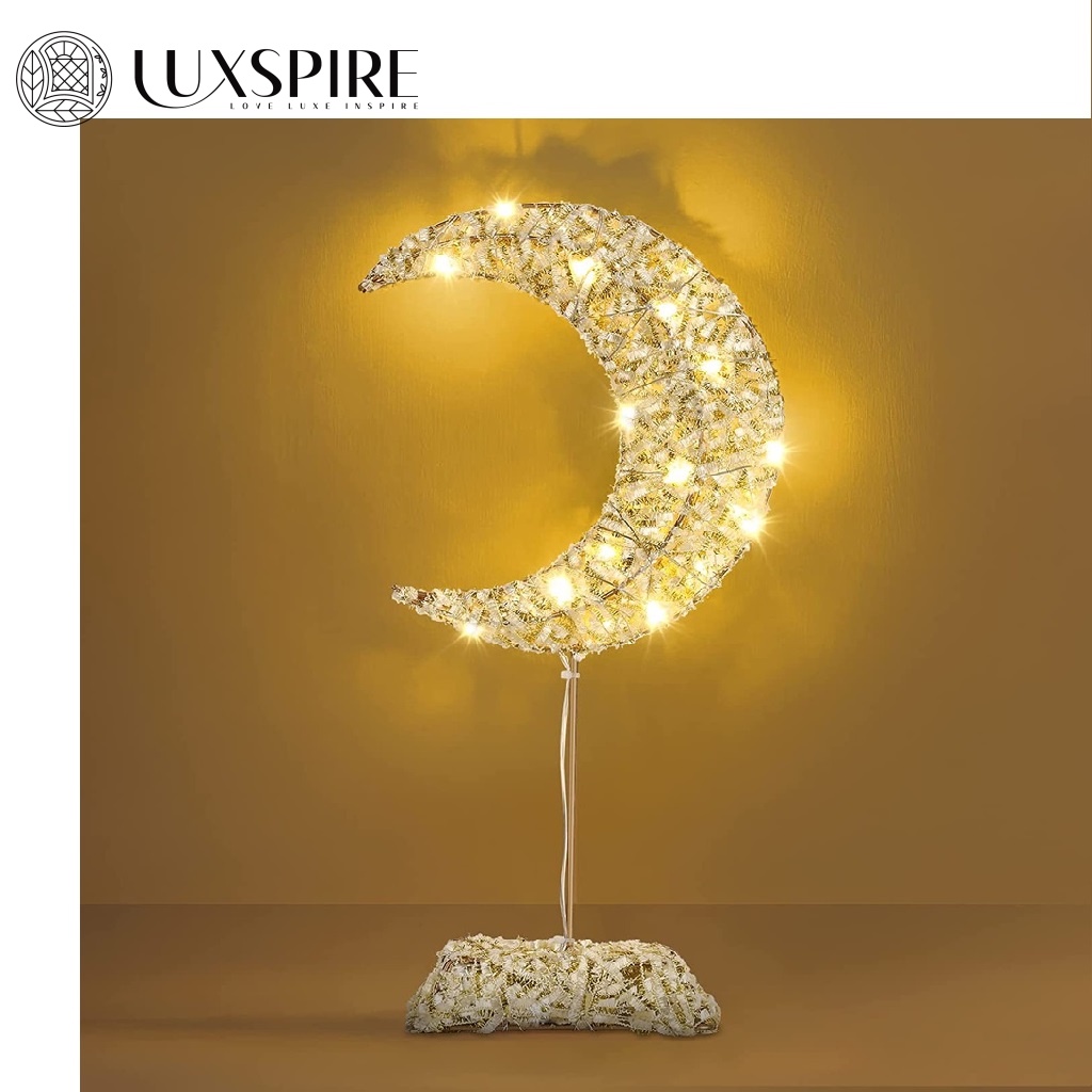 Lampada Decorativa A LED A Forma Di Luna Crescente Con Stelle Pendenti In Rattan – In Ferro, Funzionamento A Batteria, Per Ramadan, Casa, Camera E Ufficio