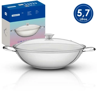 PANELA WOK TRAMONTINA VENTURA INDUÇÃO AÇO INOX 5,7L 34CM