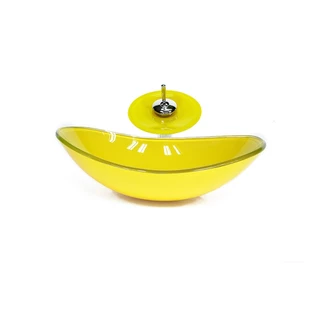 CUBA DE VIDRO OVAL 55CM AMARELA VALVULA TORNEIRA CASCATA
