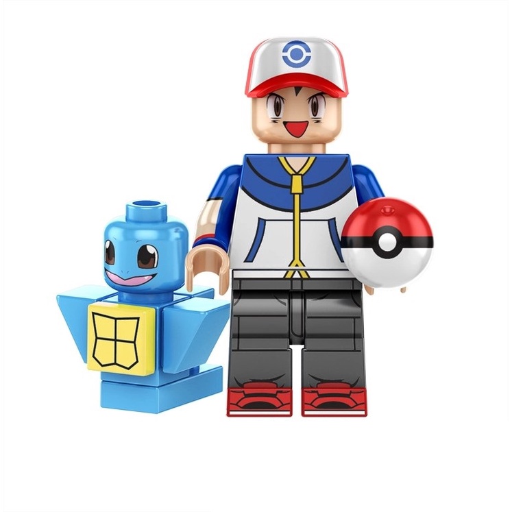 Boneco Pokémon Go - Lego Ash + Squirtle Brinquedo p/ Montar no