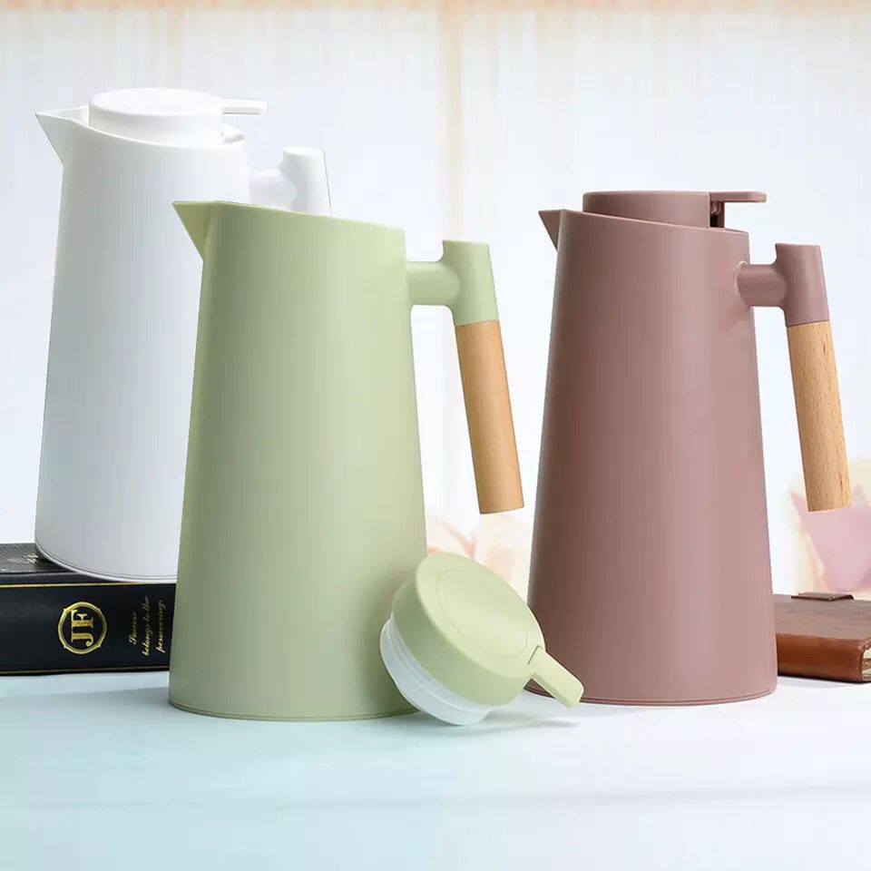 Garrafa A Vácuo De Café Chá Térmica 1L Cabo De Madeira