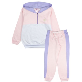 Conjunto Infantil Feminino Moletom com Capuz e Zíper Aplique Coração Lilás 0021 - Laluna