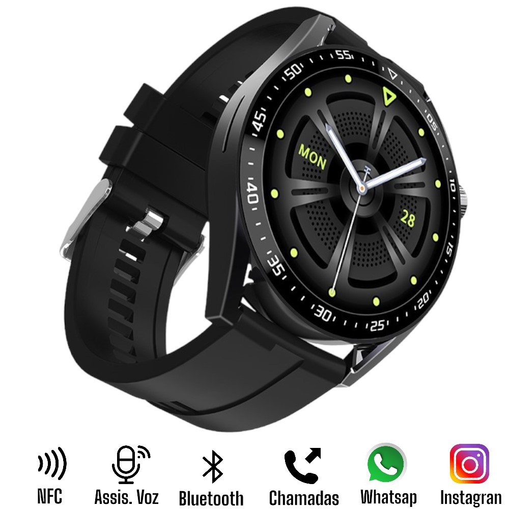 Relogio Smartwatch Masculino Hw28 Redondo Nfc Bluetooth Chamadas ...