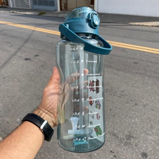 Garrafa De Água Transparente 1,5L Squeeze Motivacional Com Adesivos Canudo Academia Fitness Escola