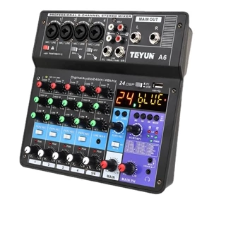 6 canais de potência karaoke amplificador estéreo áudio mixer interface de som console de mistura entrada do computador número de energia transmissão ao vivo