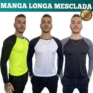Camiseta Mesclada Manga Longa - Treino Academia Esportes Exercícios Corrida Casual