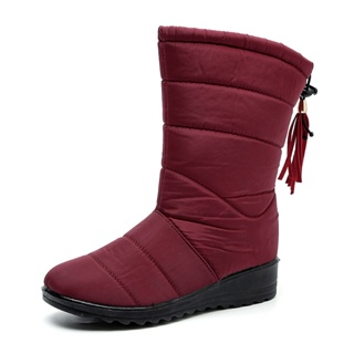 Botas de Tassel de Tubo Alto Tassel Quente Mulheres Botas de Neve Sapatos Preguiçosos Tamanho Grande Pano Impermeável Martin Botas Casuais Mulheres
