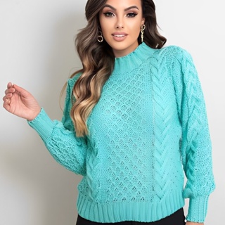 Sueter Feminino Quentinho Lã Manga Bufante Elegante Frio Top Moderno Tendencia Linda Confortável Moda Luxo
